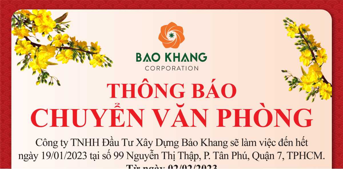 THÔNG BÁO CHUYỂN VĂN PHÒNG CÔNG TY BẢO KHANG